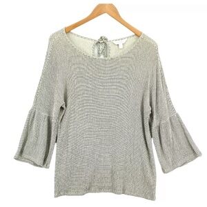 Size XL LC Lauren Conrad Blouse Top Gray/Black Striped Rayon Long Sleeve